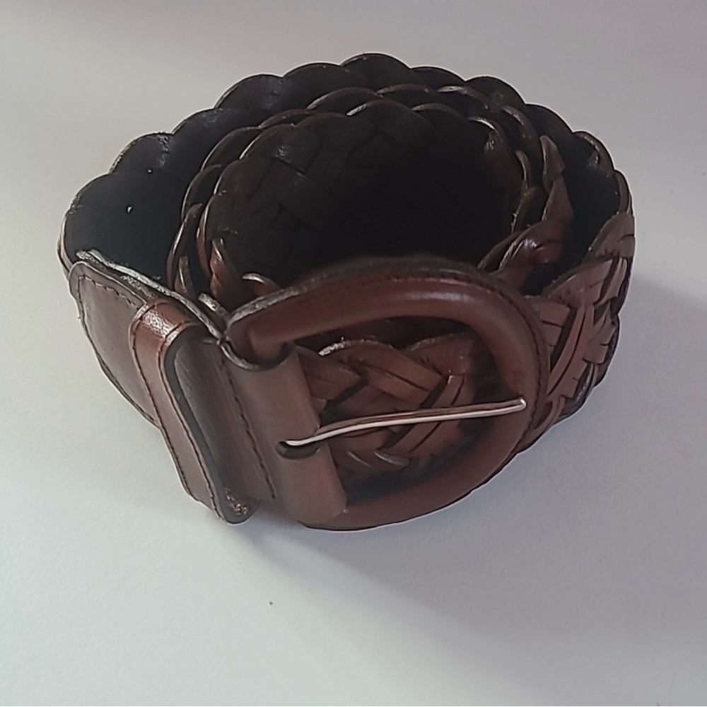 Banana Republic Brown Braided Leather Wide Woven Belt Medium 2 1/2”  buckle 3”